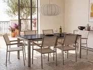 Trädgårdsmatgrupp 6-sits GROSSETO Härdat glas Svart/ Beige_1105771