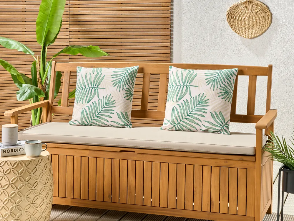 Set of 2 Outdoor Cushions POGGIO Plant Pattern 45 x 45 cm Green_894843