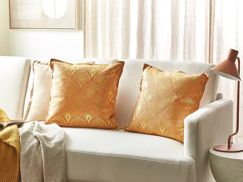 Set of 2 Decorative Cushions HOYA 45 x 45 cm Cotton Orange Geometric Pattern_1187072