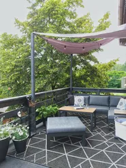 Garden Corner Sofa with Table 5 Seater MESSINA Metal Black Left Hand_776656