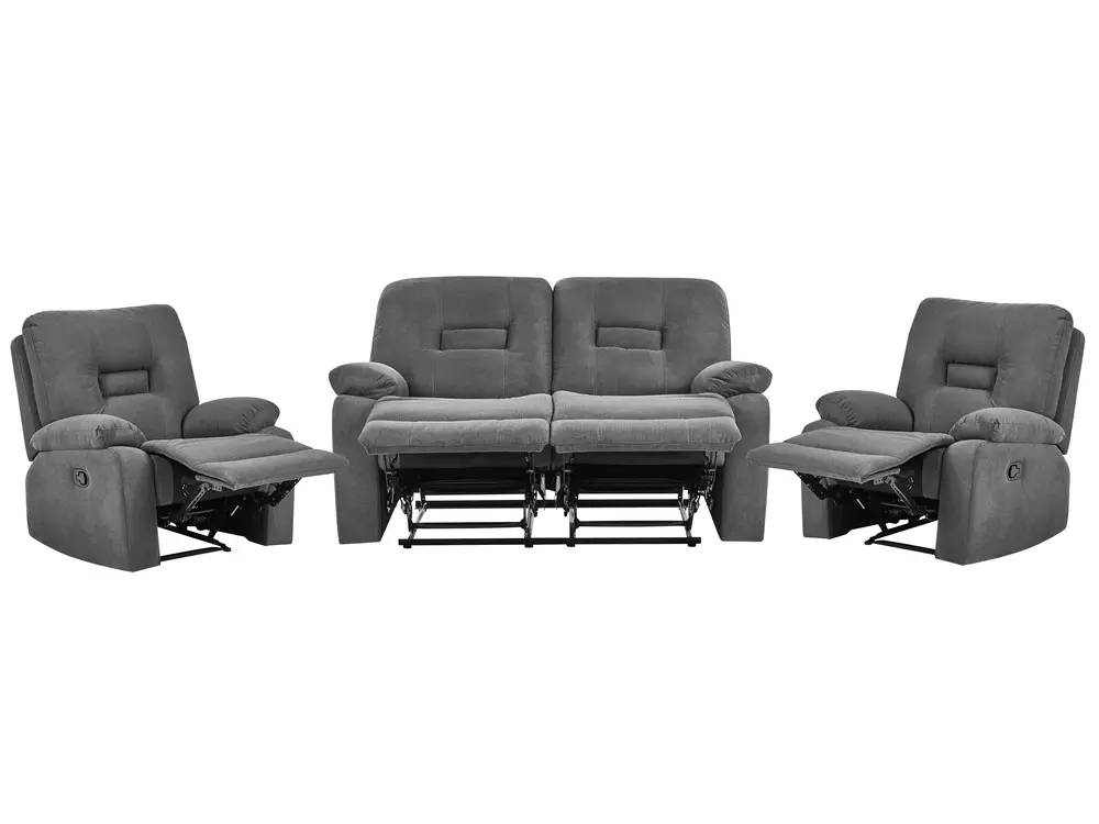 Manual Recliner Living Room Set 4 Seater BERGEN Fabric Graphite Grey