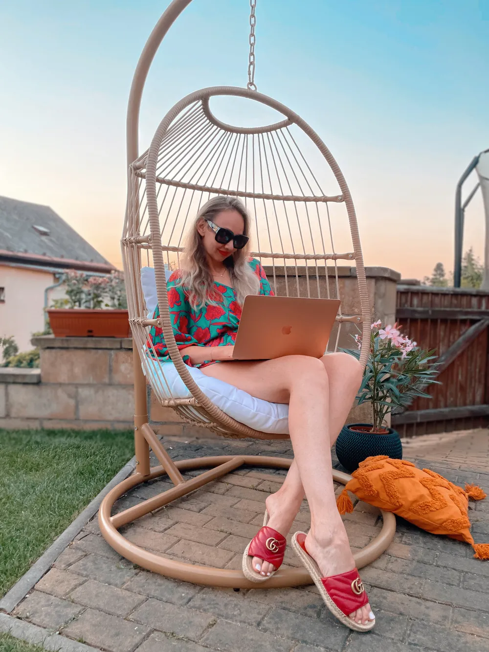 Hanging Chair with Stand ALBA PE Rattan Natural_829456