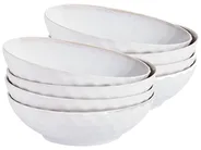 Set of 8 Deep Plates SESAME Stoneware Light Grey_986590