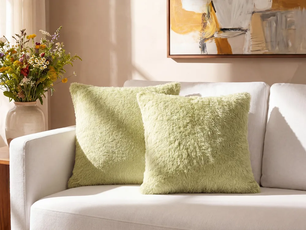 Throw Cushion PILEA 45 x 45 cm Faux Fur Light Green Solid
