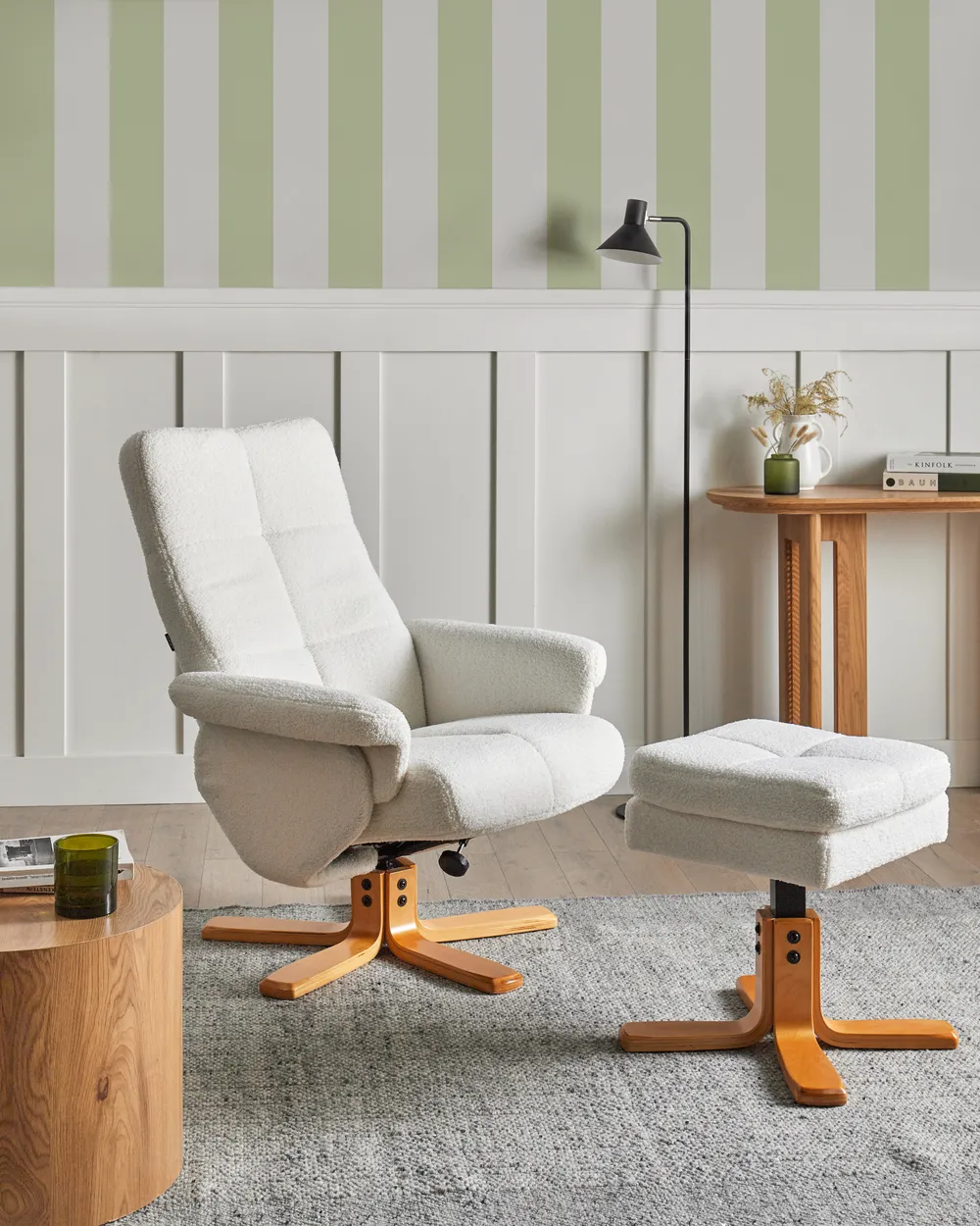 Recliner Chair EPSE with Footstool Boucle Off-White