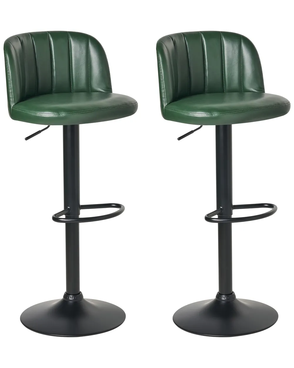 Set of 2 Bar Stools VLORE Swivel Faux Leather Dark Green