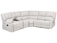 Manual Recliner Corner Sofa 5 Seater ROKKE Fabric Off-White Light Beige Left Hand_1105412