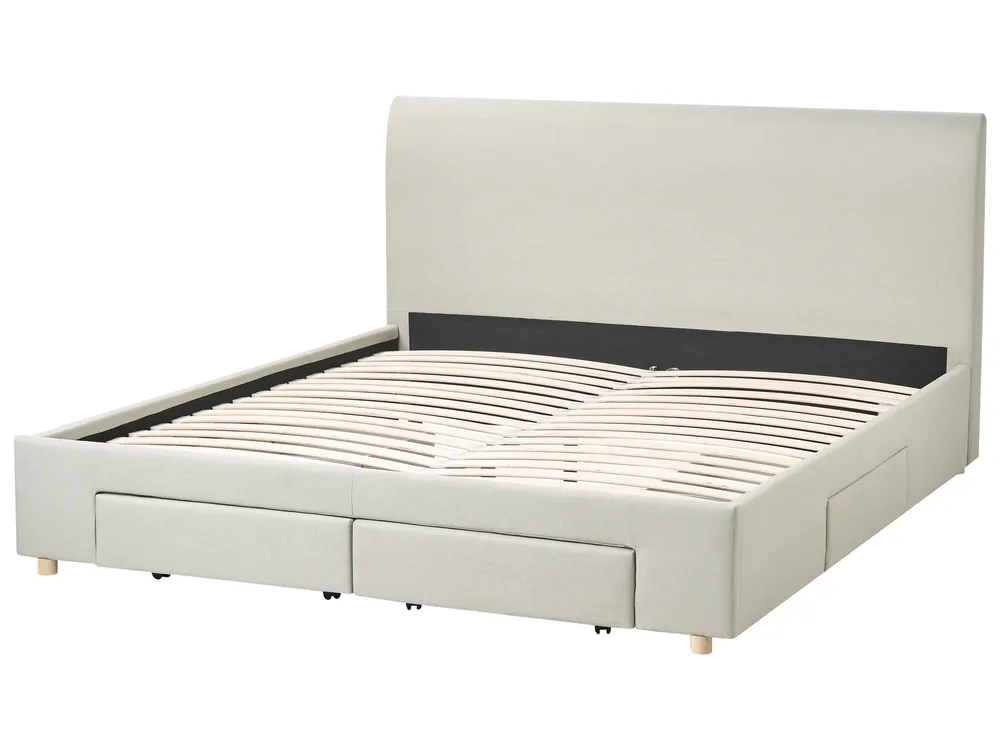 Bed with Storage Drawers SOUTRIN Fabric Beige 180 x 200 cm (EU Super King)_993439