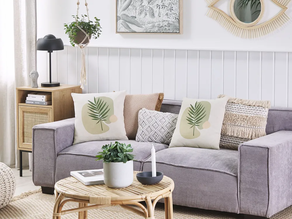 Set of 2 Decorative Cushions MICROSORUM 45 x 45 cm Light Green Plant Pattern