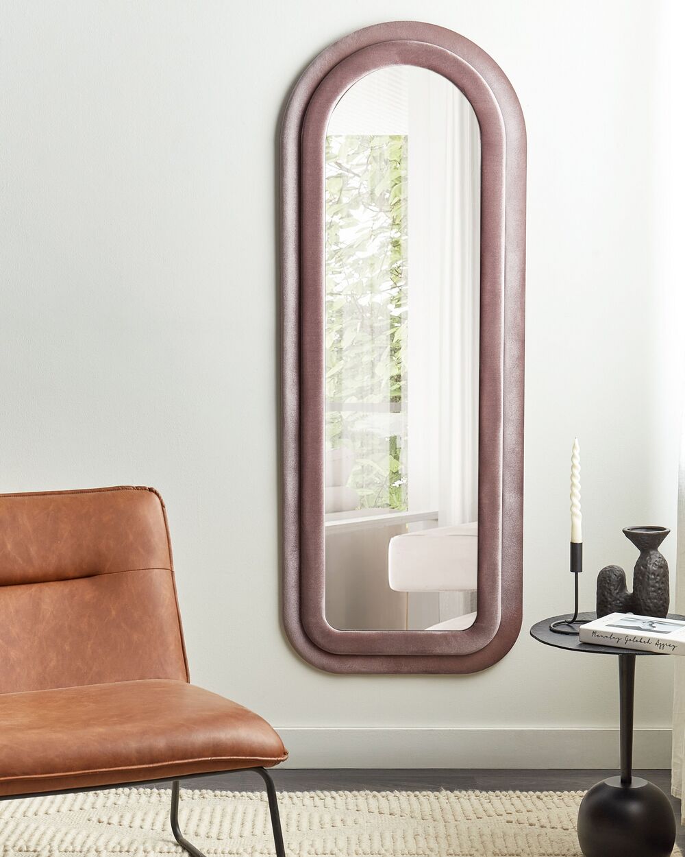 Seinäpeili CULAN 60 cm 160 cm Sametti Vaaleanpunainen