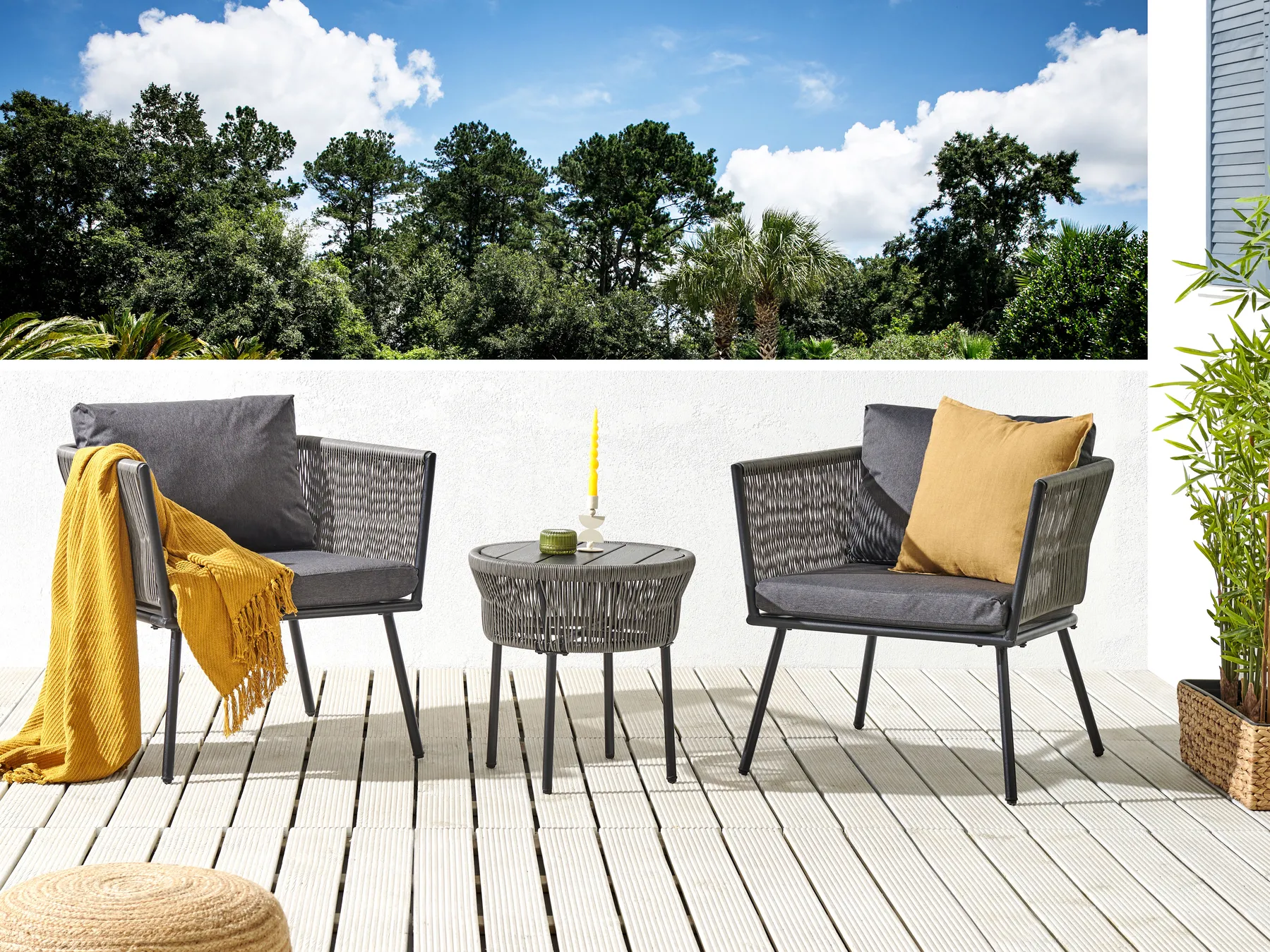 Bistro Set with Cushions GARGANO PE Rattan Grey_856480