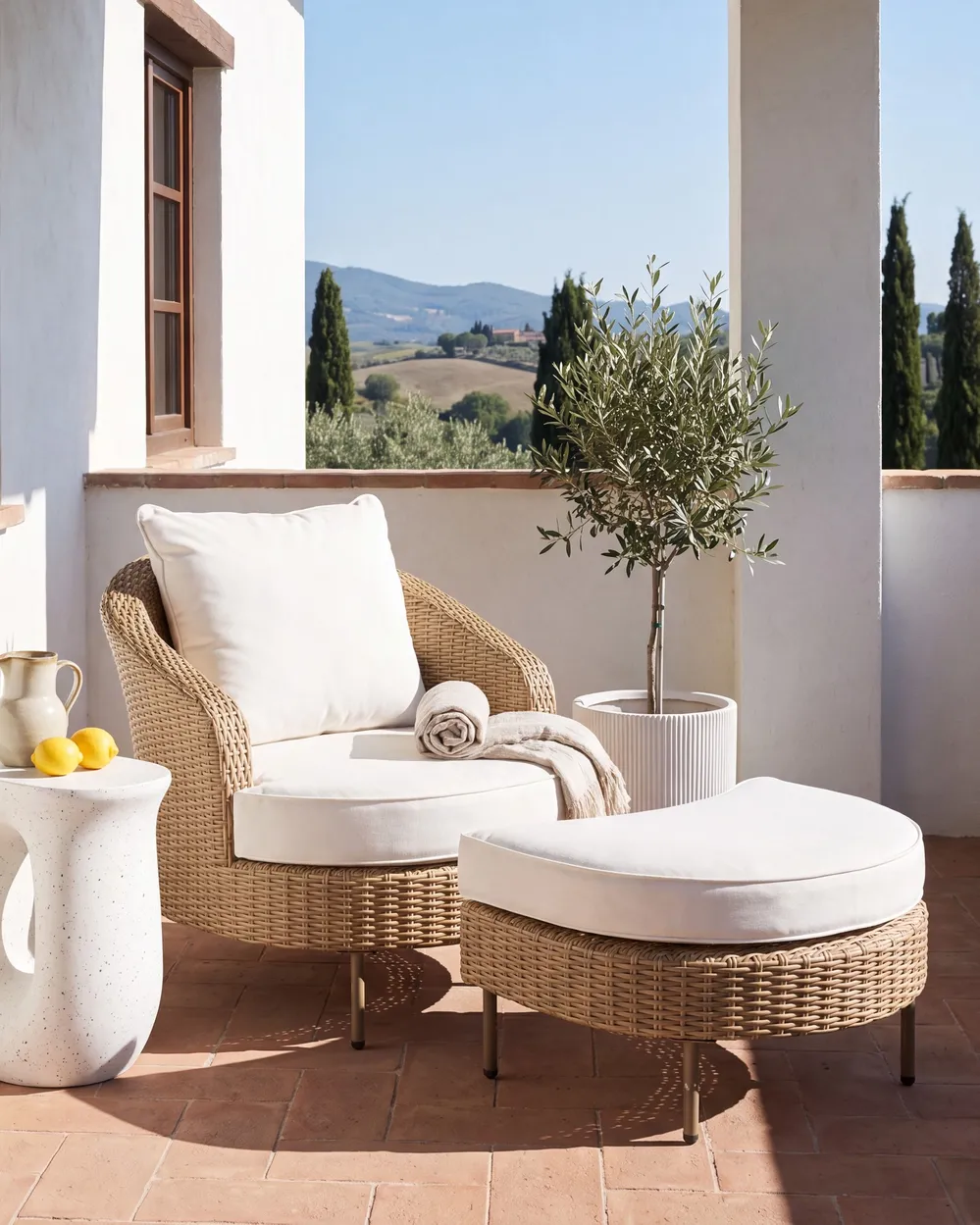 Garden Armchair with Ottoman ARCILLE PE Rattan Beige