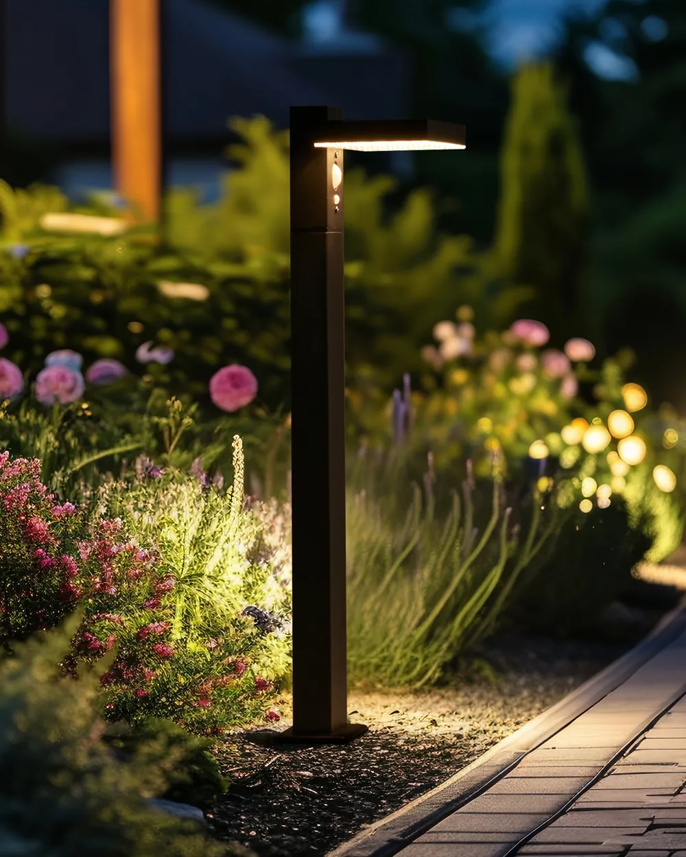 Solar Outdoor LED Bollard Lamp POPLAR with Motion Sensor Black