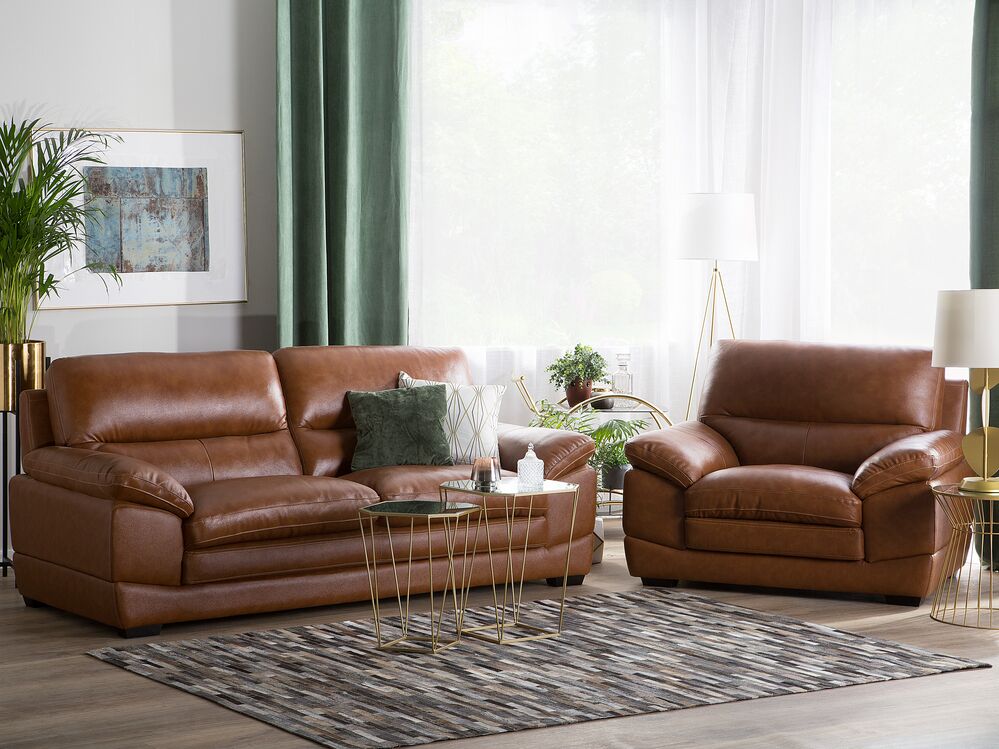 Living Room Set 4 Seater HORTEN Leather Brown