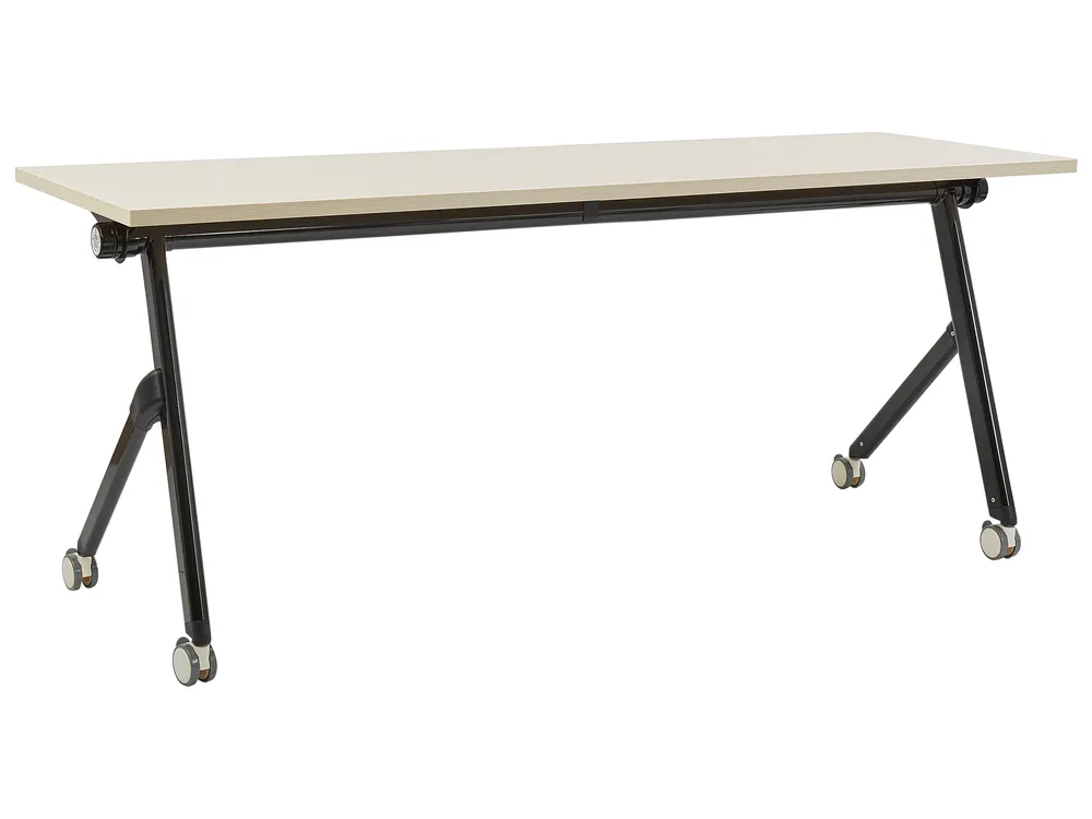 Foldable Office Desk BENDI 180 cm 60 cm with Wheels Light Brown