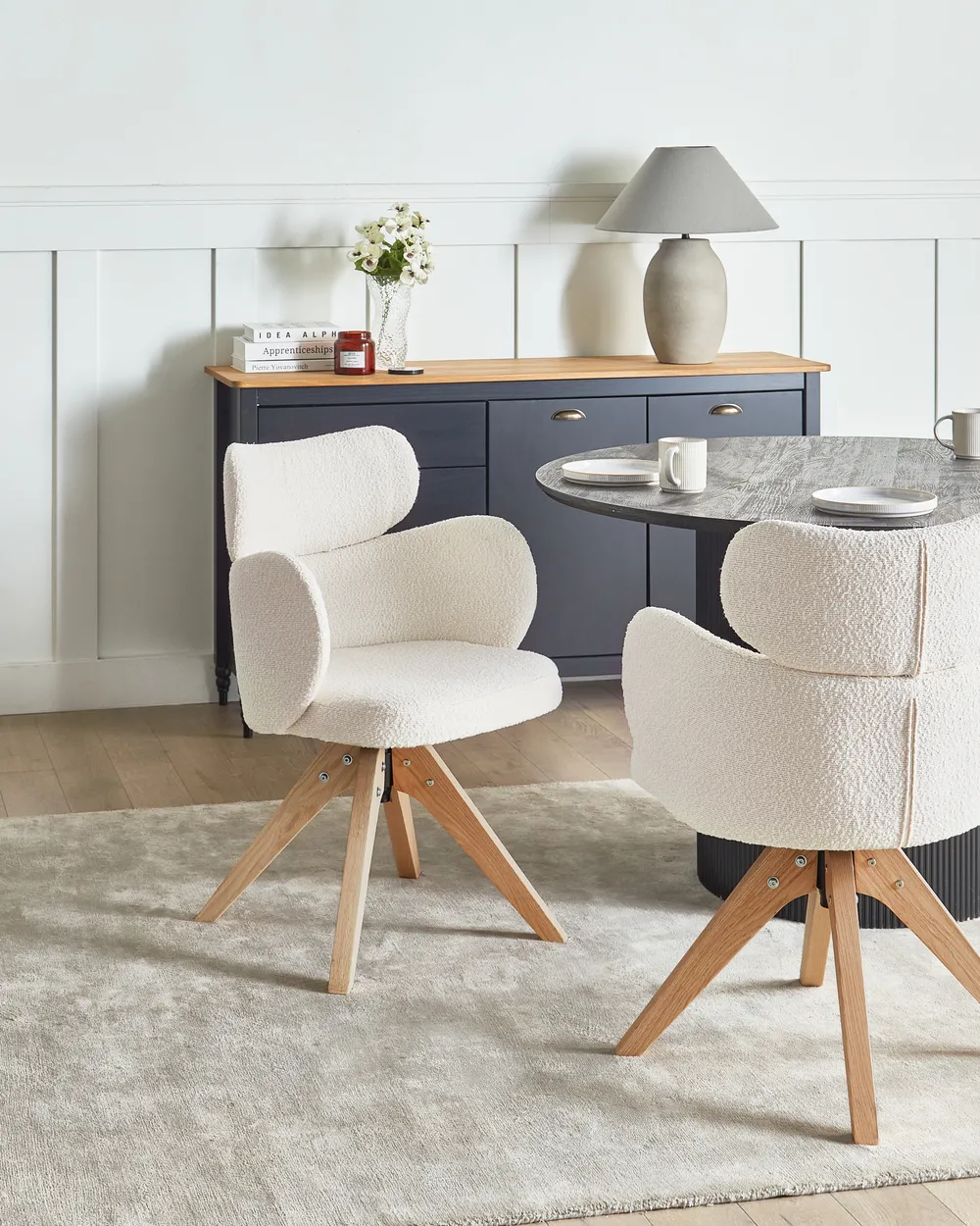 Dining Chair Swivel MARCY Boucle Light Beige