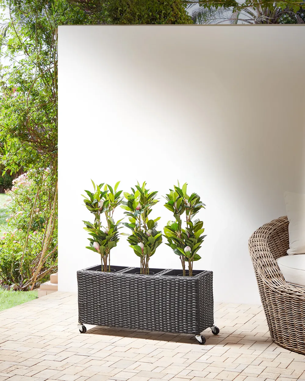Plant Pot BELLIS 82 cm PE Rattan Black
