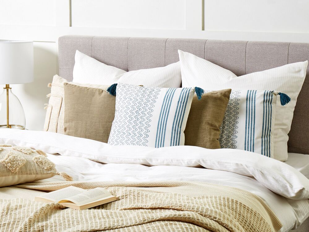 Throw Cushion TILIA 45 x 45 cm Cotton Blue Geometric Pattern