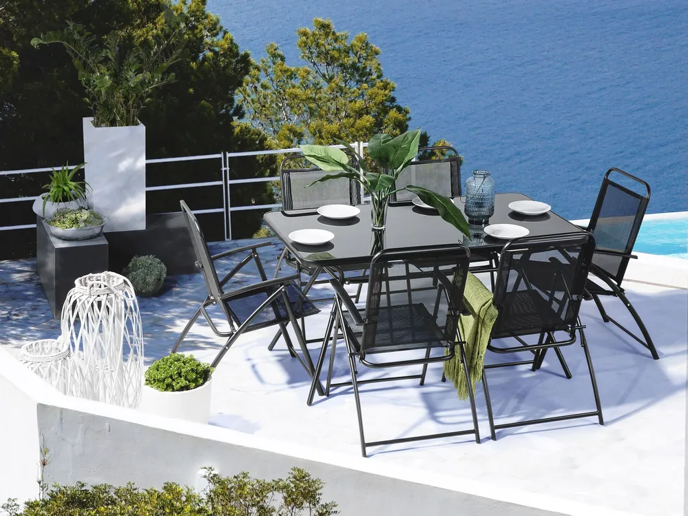 Garden Dining Table LIVO 140 cm 80 cm Glass Black_826871