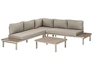 Trädgårdshörnsoffa med bord 5-sits FIVIZZANO Akaciaträ Beige_1159260