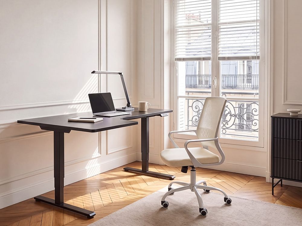 Electric Adjustable Corner Desk DESTINES 160 cm x 109 cm Black Left Hand