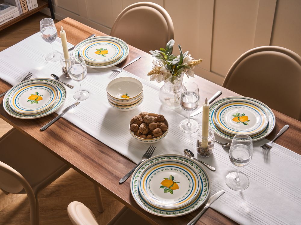Set med 24 matserviser TARRAGON Porslin Vit/ Grön