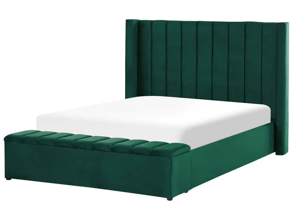 Waterbed with Storage Bench NOYERS Velvet Green 140 x 200 cm (EU Double)_915257