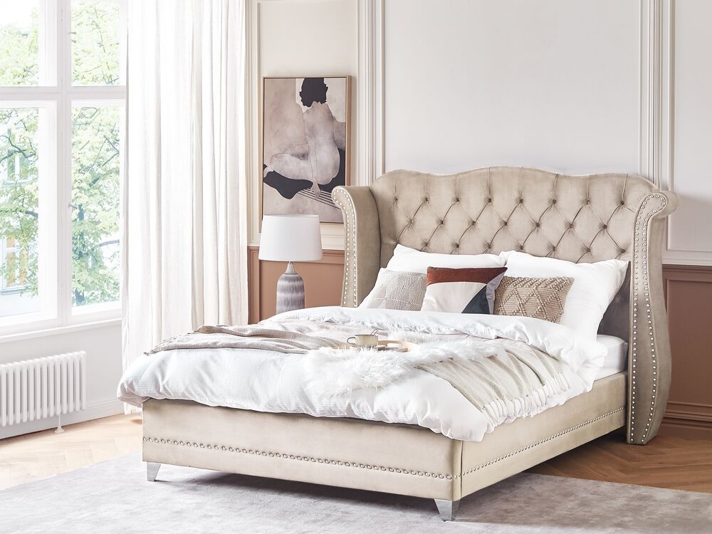 Bed Velvet AYETTE 160 x 200 cm (EU King Size) Beige
