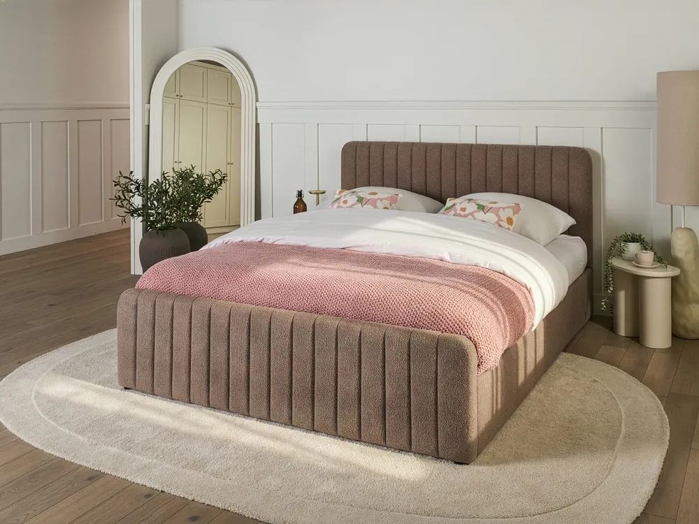Ottoman Bed LUNAN Boucle Taupe 160 x 200 cm (EU King Size)