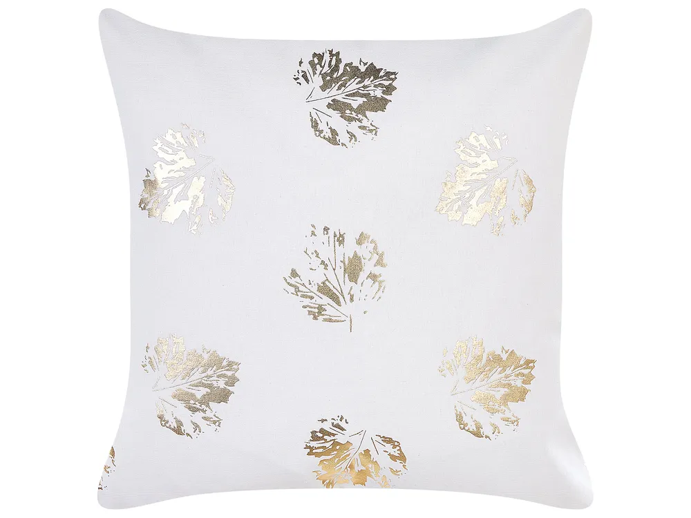 Set of 2 Decorative Cushions GOLDENROD 45 x 45 cm Velvet White Plant Pattern_854553