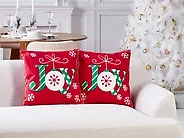Set med 2 prydnadskuddar GINGERBREAD 45 x 45 cm Bomull Röd Julmotiv_1175771