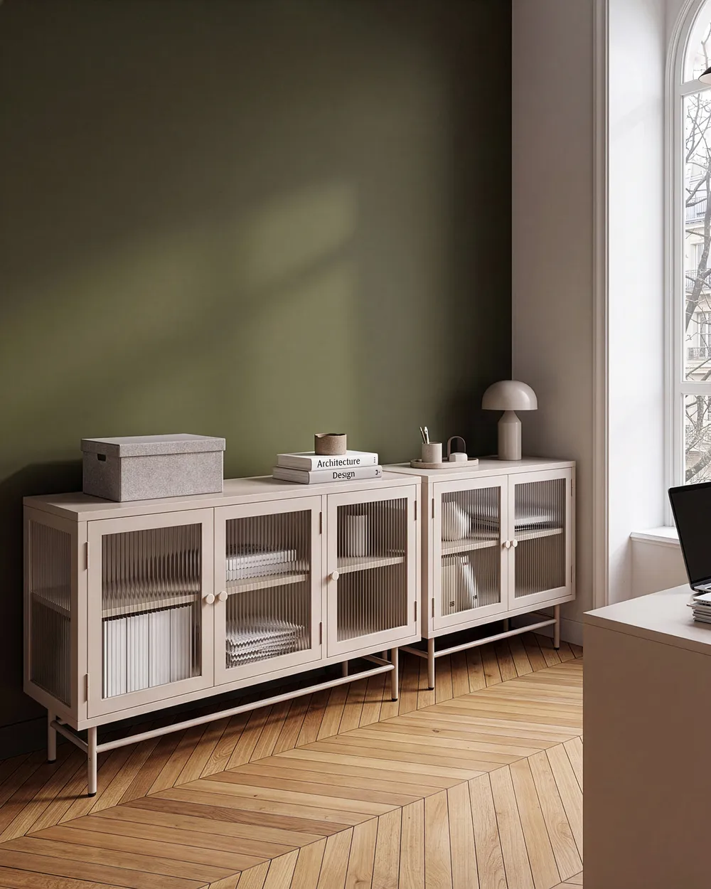 Vitriinisenkki DEVON 115 cm Metalli Beige_1113118