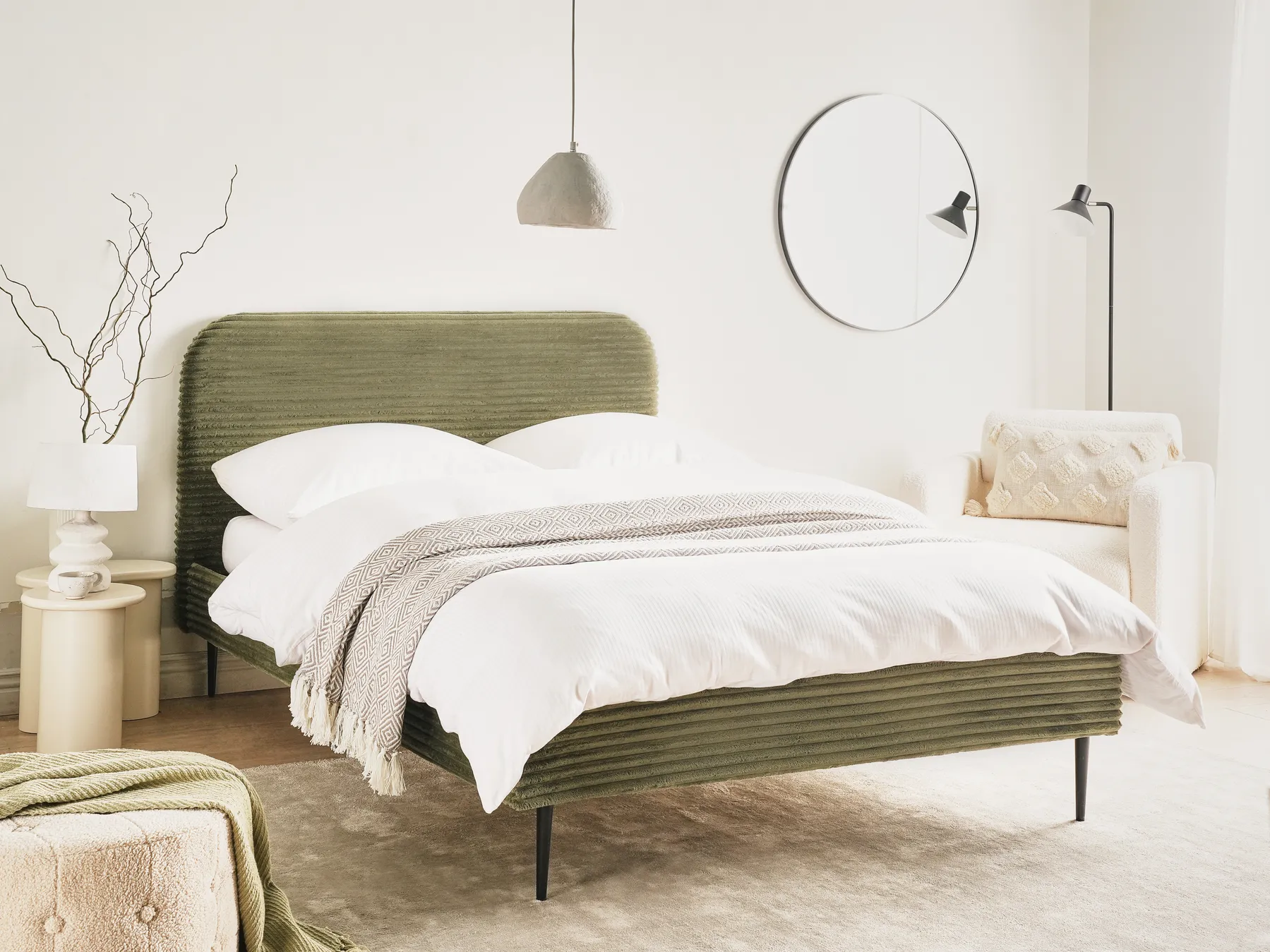 Bed Corduroy FLAYAT 140 x 200 cm (EU Double) Green_967908