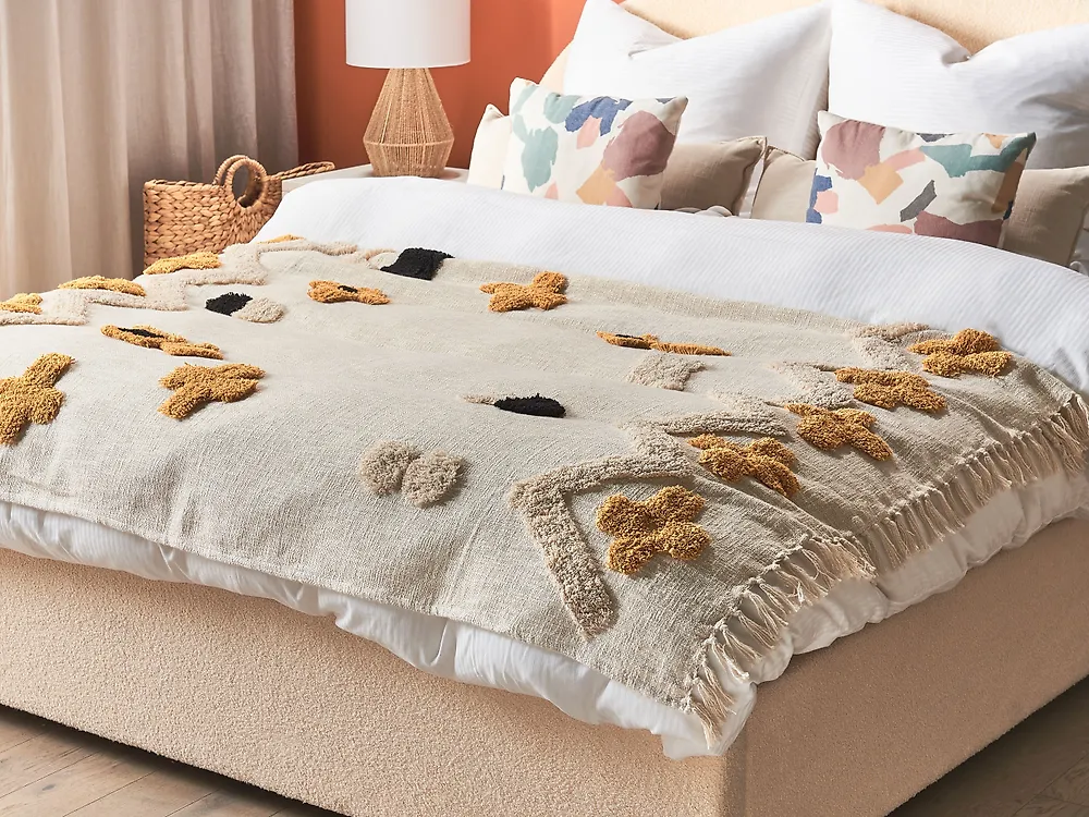 Blanket ADONI Cotton 130 x 180 cm Beige_1178856