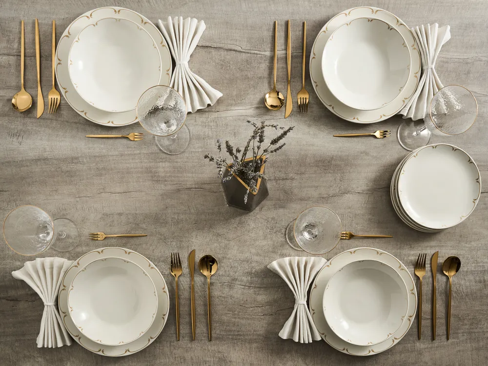 Set of 24 Dinnerware CHAROLI Porcelain White/ Gold