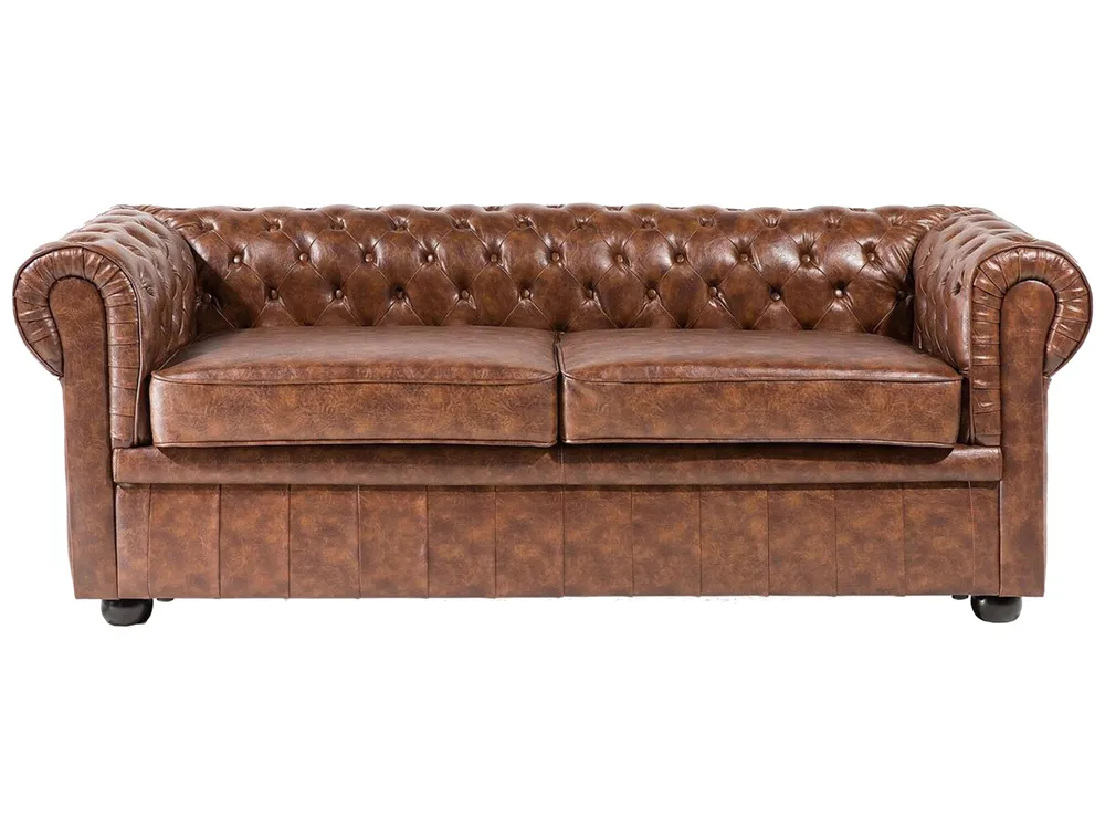Sofa 3 Seater CHESTERFIELD Faux Leather Golden Brown