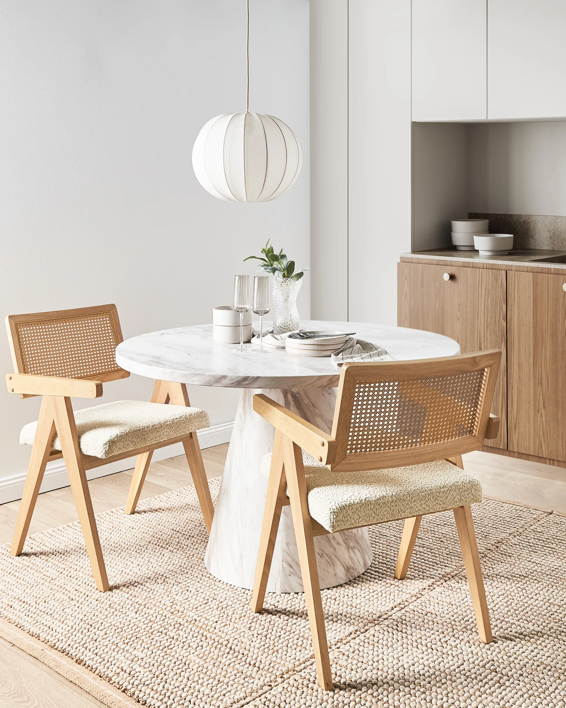 Set of 2 Dining Chairs AVA Wood Light Brown/ Beige_975881