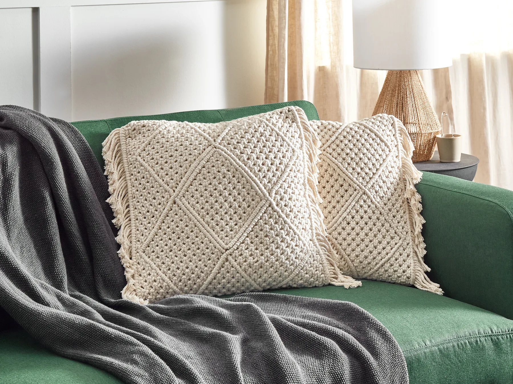 Set med 2 prydnadskuddar BESHAM 45 x 45 cm Bomull Ljusbeige Geometriskt tryck_904588