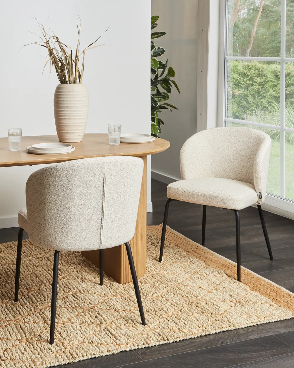 Set of 2 Dining Chairs ZANA Boucle Light Beige