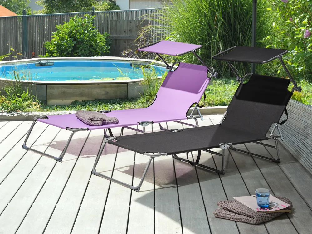 Sun Lounger FOLIGNO Reclining Metal Black