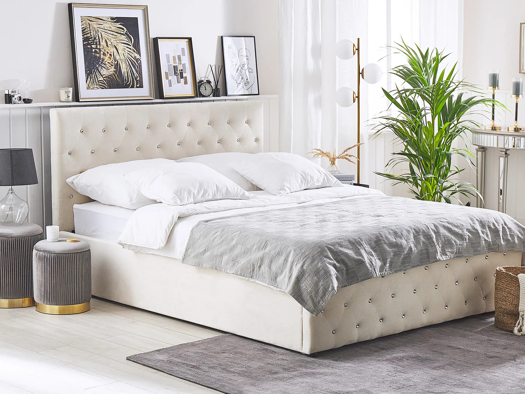 Ottoman Bed AMIENS Velvet Light Beige 180 x 200 cm (EU Super King)_791264