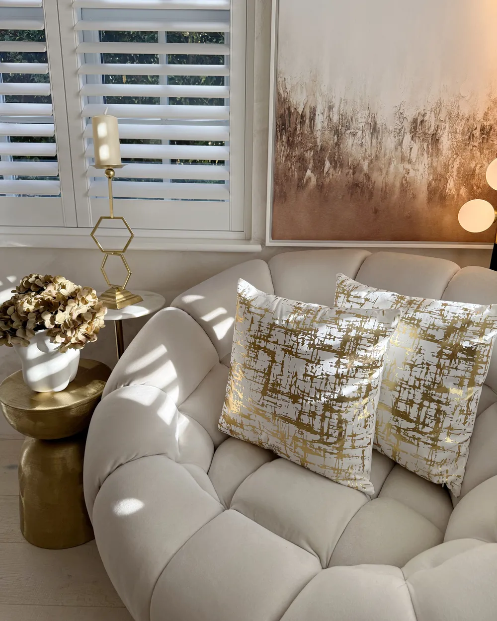 Set med 2 prydnadskuddar GARDENIA 45 x 45 cm Bomull Guld Abstrakt tryck_1027285