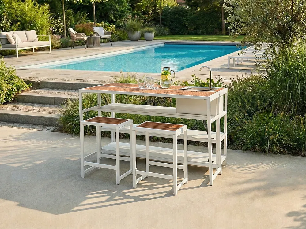 Outdoor Kitchen Island with Sink AVETRANA Brown/ White Metal