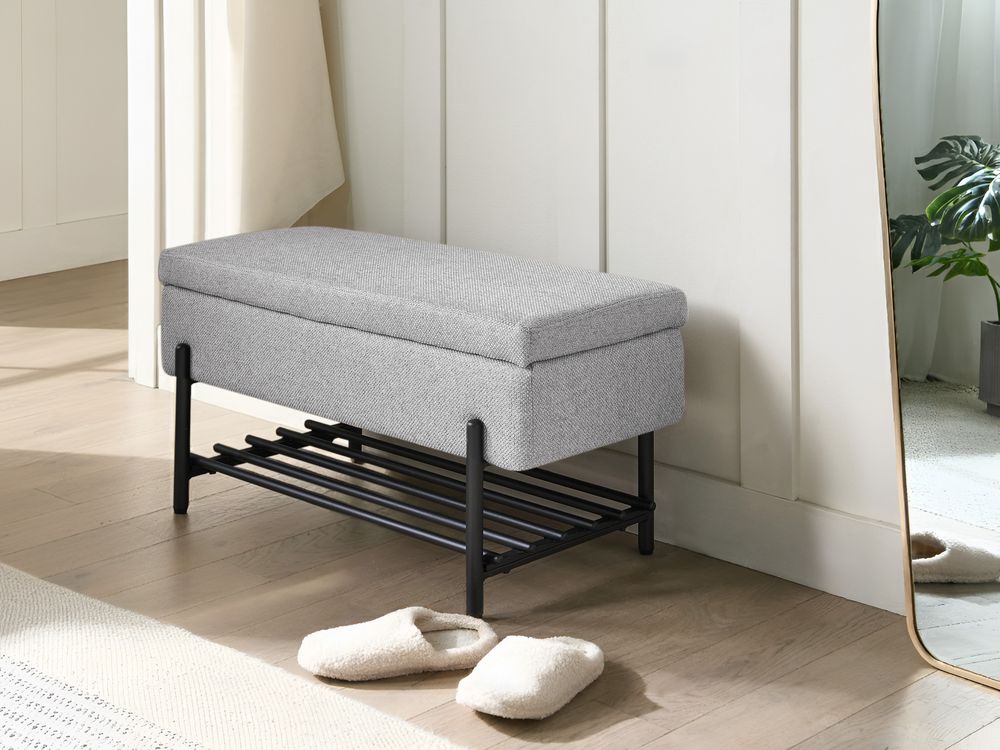 Shoe Bench SOLVANG Fabric Light Grey with Storage