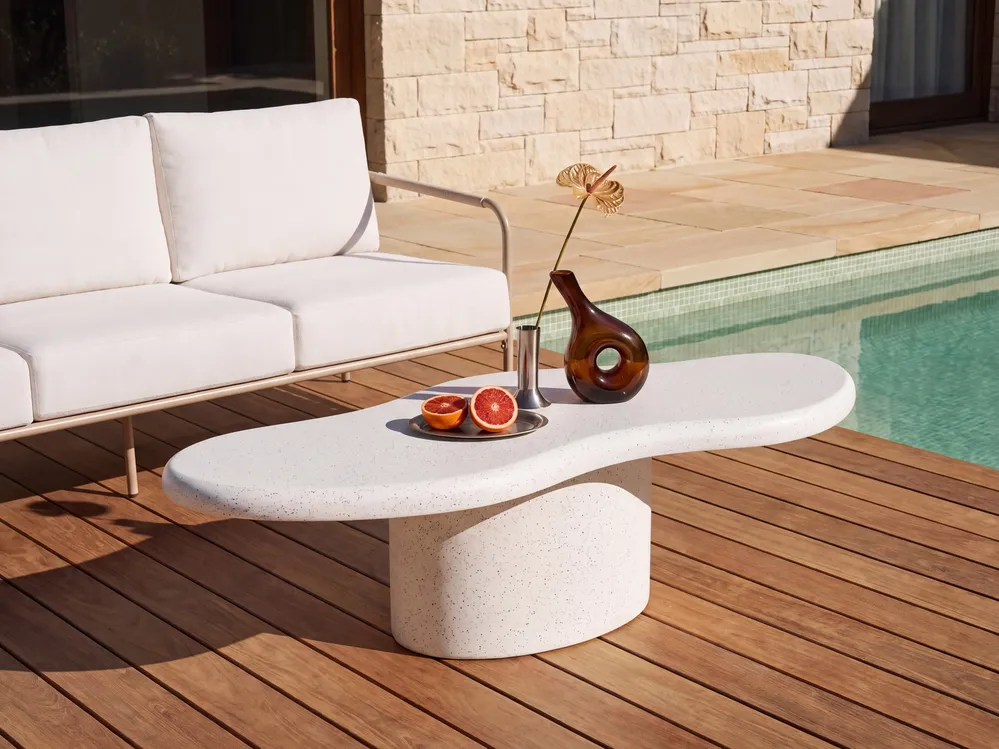 Coffee Table CONZA 57 cm 120 cm Terrazzo Effect White