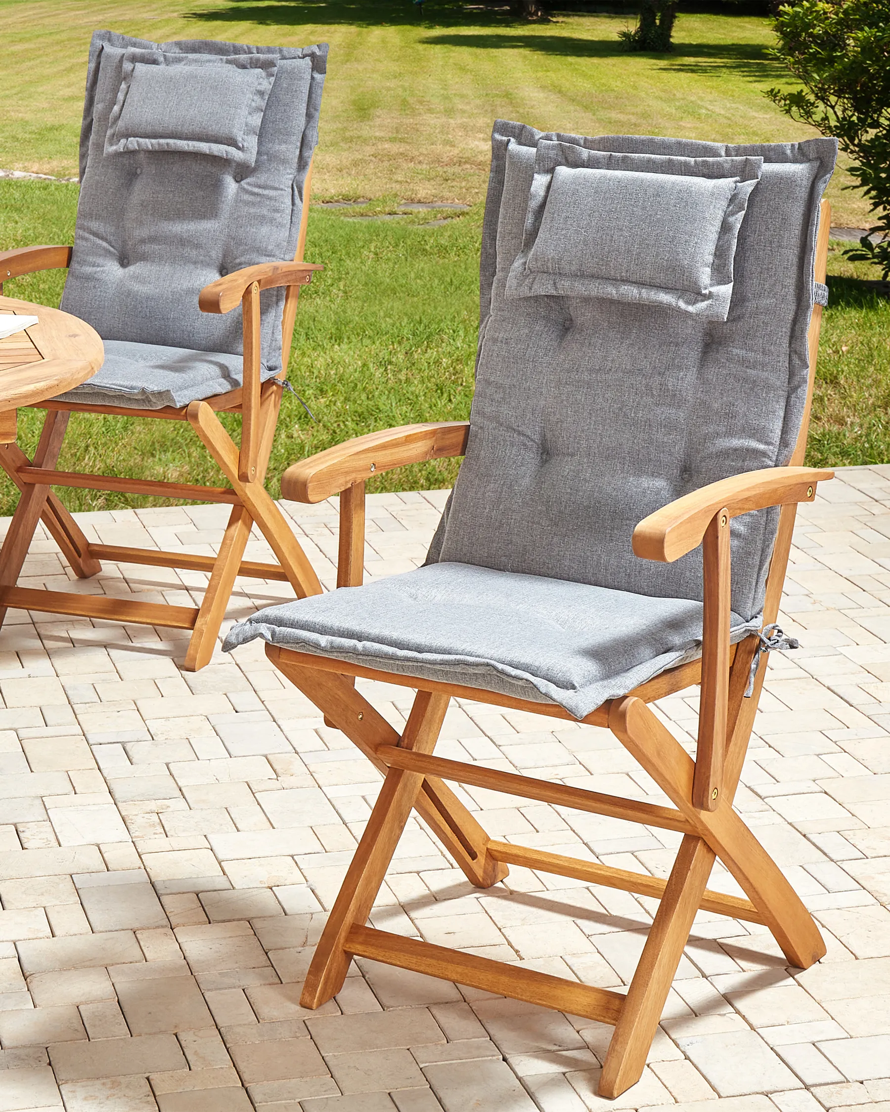 Set of 2 Garden Chairs with Cushions MAUI II Acacia Wood Grey_926524