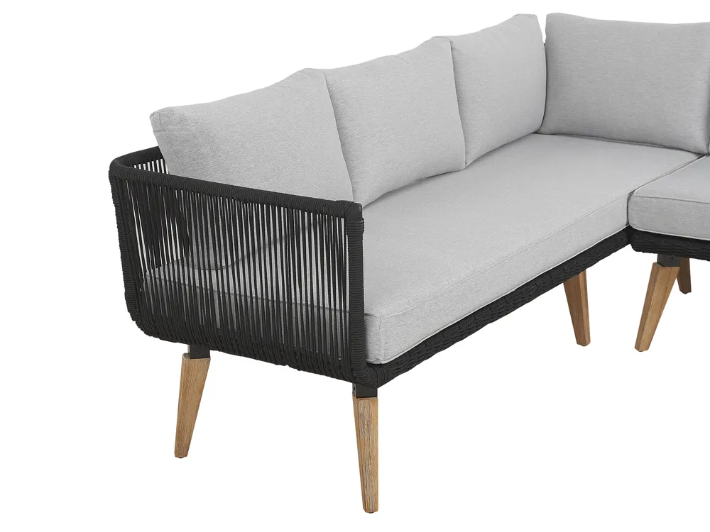 Garden Corner Sofa with Table 5 Seater ALCAMO Acacia Wood Black Left Hand_764951
