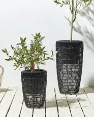 Set of 2 Plant Pots CHELONE 26/34 cm PE Rattan Black_914492