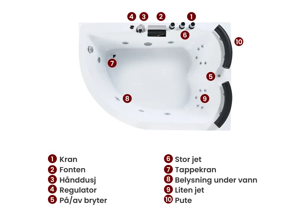 Hjørneboblebad med LED PARADISO 158 x 113 cm Hvit Venstrevendt_979064