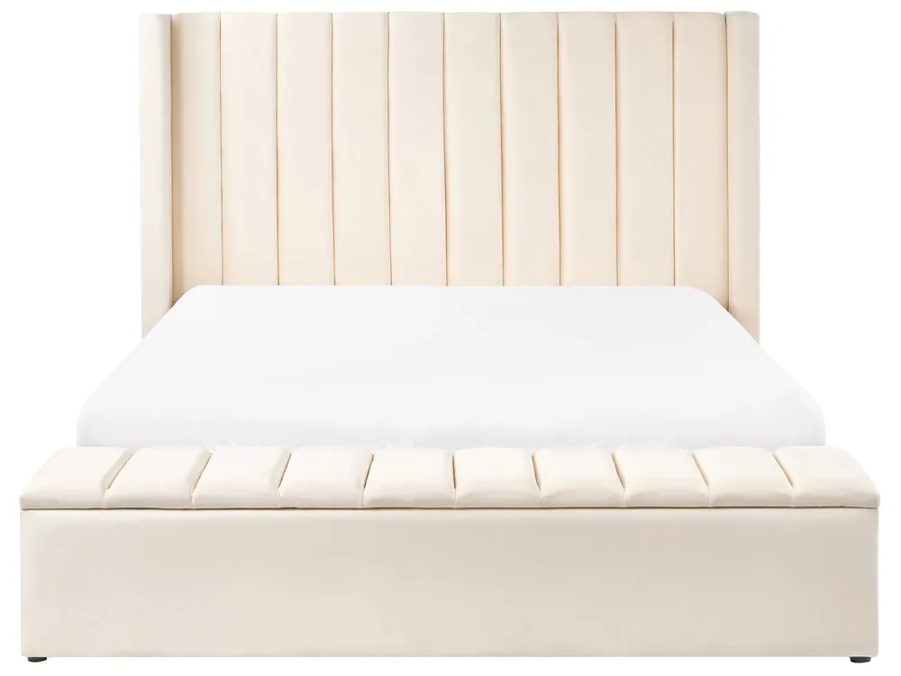 Säng med förvaringsbänk NOYERS Sammet Off-White 160 x 200 cm_1036623